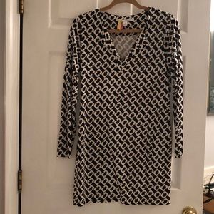 Black and cream silk print dress